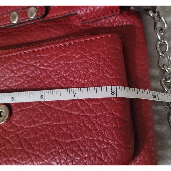 Nine West Deep Red Vegan Leather Crossbody Purse Handbag Flap Chain Strap - Picture 8 of 12